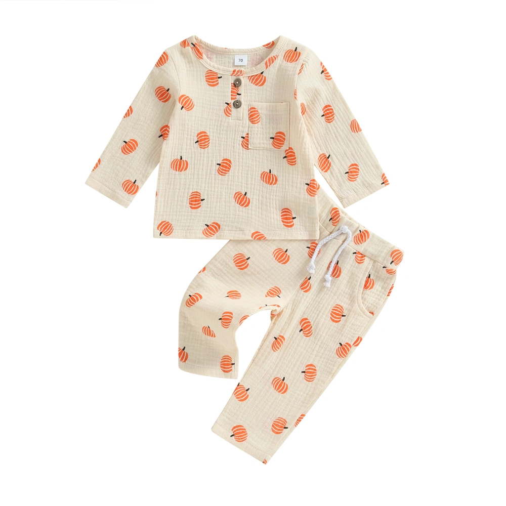 Toddler Girls Boys Fall Outfits Pumpkin Print Tops Long Pants