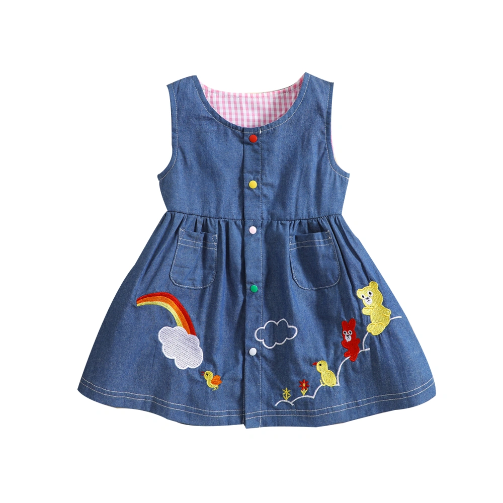 Infant Girls Princess Dress Animals Clouds Rainbow Embroidery Dress