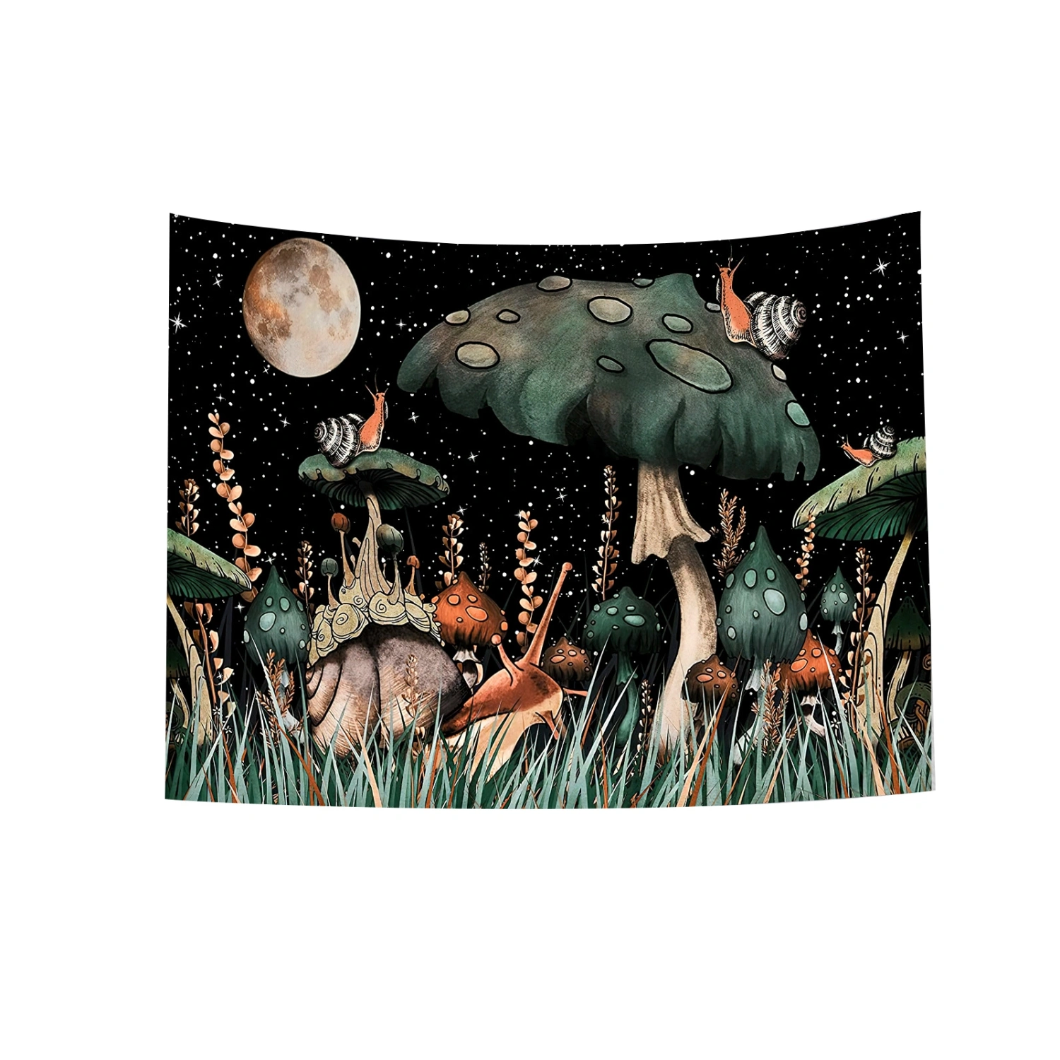 Mushroom and Grass Printing Tapestry, Wall Hanging Cloth Decor