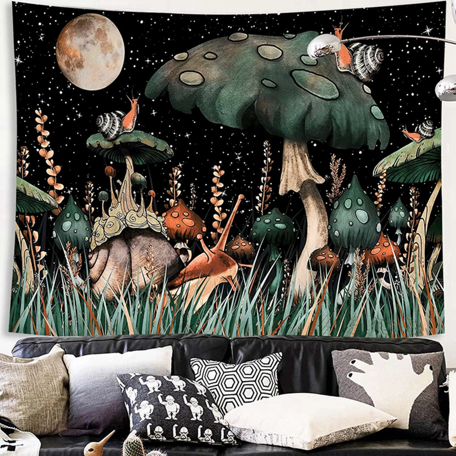 Mushroom and Grass Printing Tapestry, Wall Hanging Cloth Decor