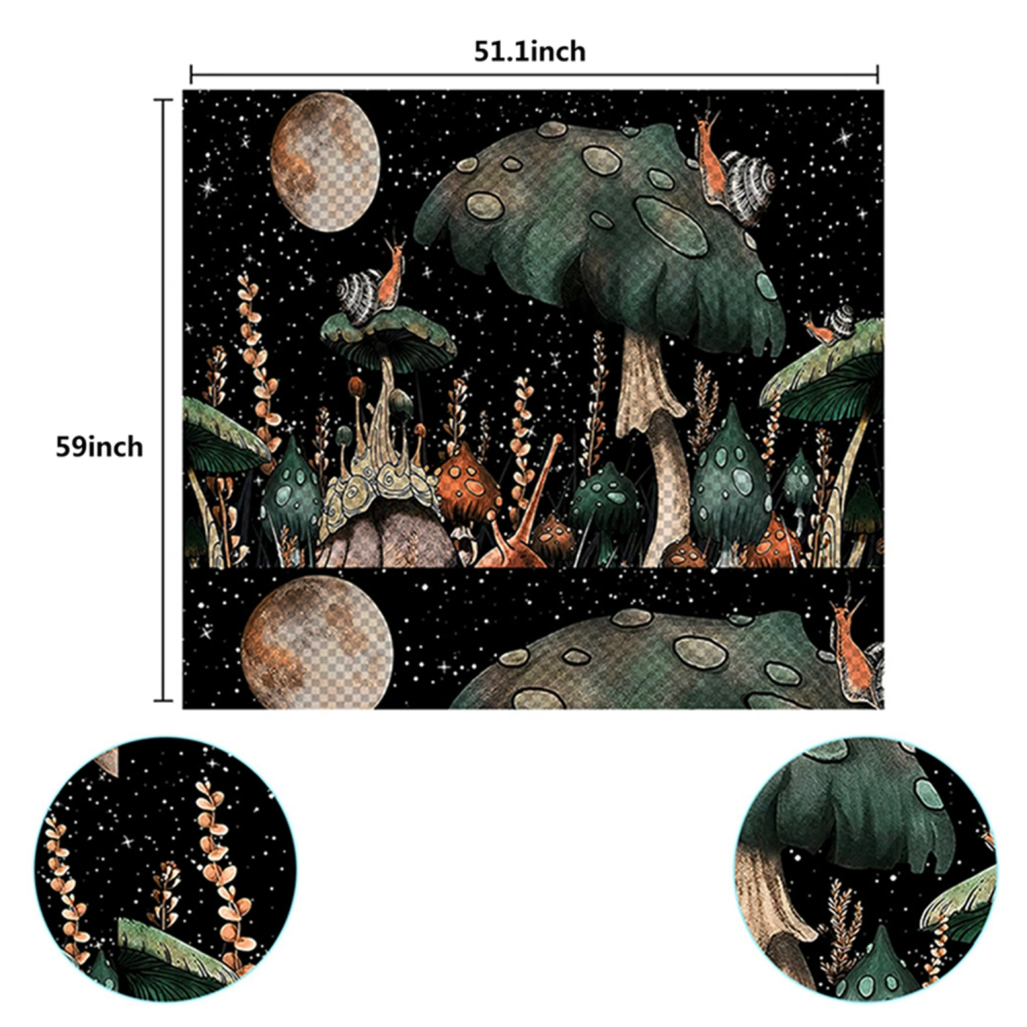 Mushroom and Grass Printing Tapestry, Wall Hanging Cloth Decor