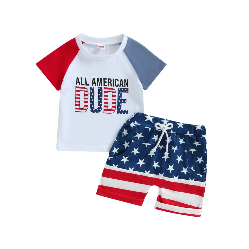 Baby Boys Shorts Set Letters Print T-shirt + Stars Striped Shorts