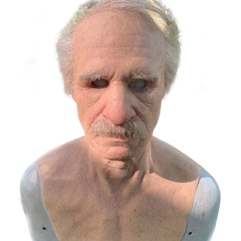 Halloween Face Mask, Old Grandpa Shaped Latex Headgear with Wig