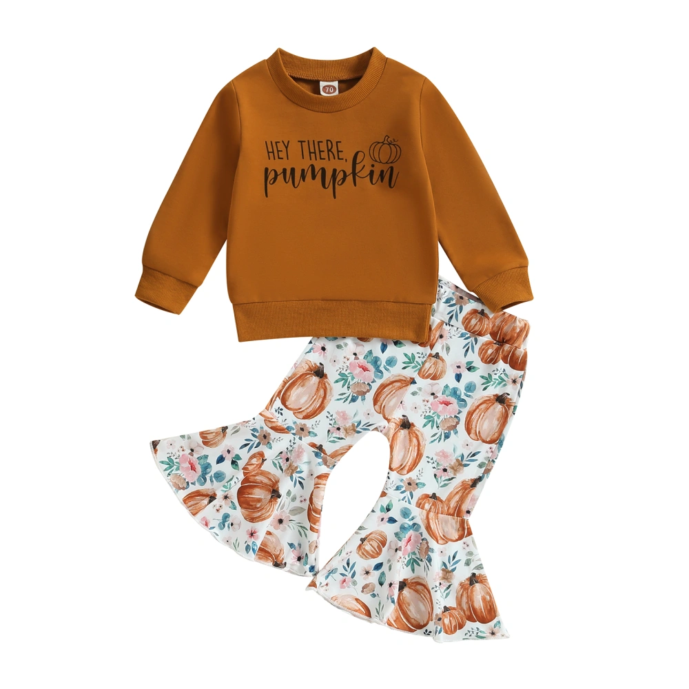 Toddler Girl Fall Outfits Letter Print Sweatshirts Pumpkin Flare Pants