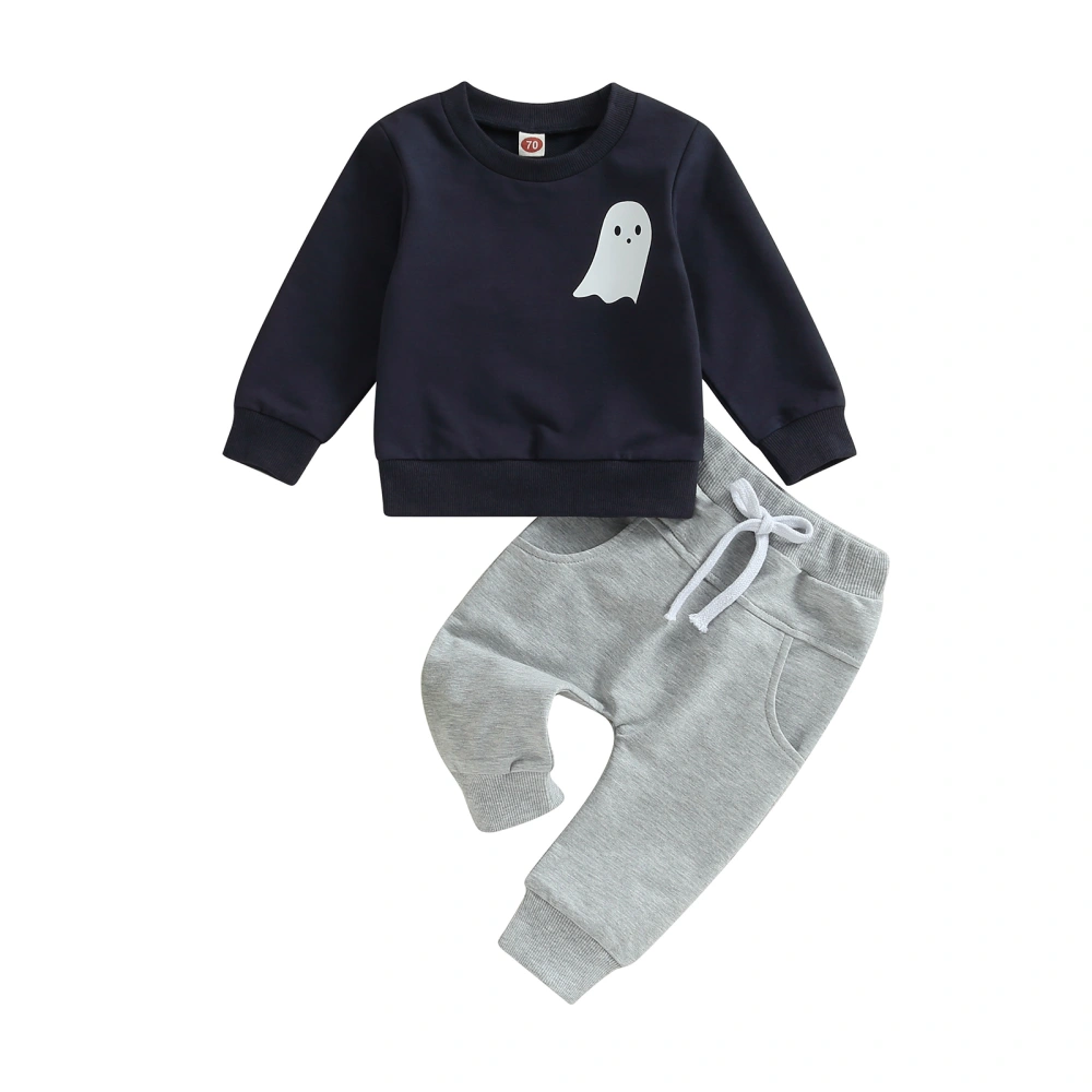 Toddler Boys Fall Outfits Ghost Print Crew Neck Sweatshirts Pants