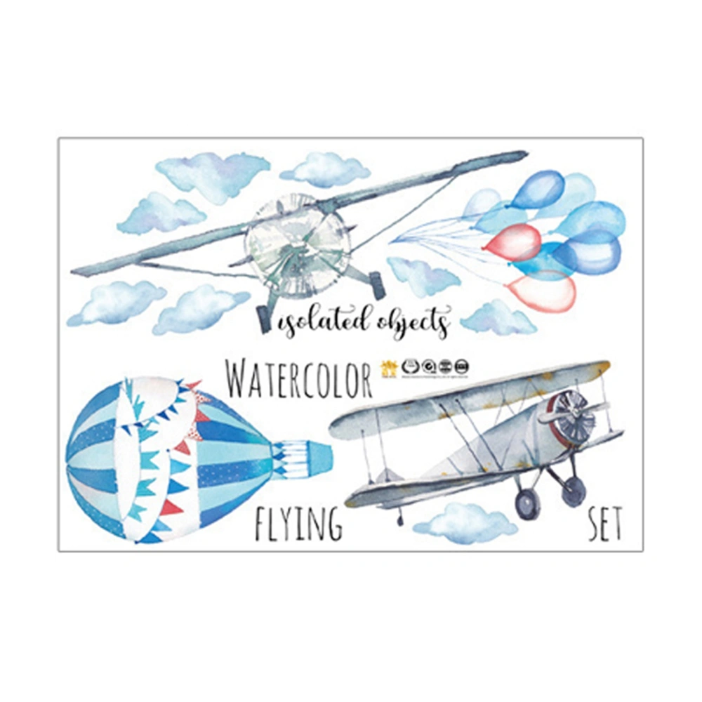 Watercolor Wall Decals Colorful Airplane Balloon Clouds Vinyl Wall Stickers