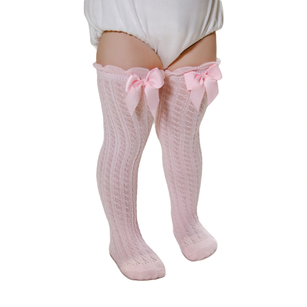 Kids Socks, Solid Color Cotton Stockings Long Tube Socks with Bowknot