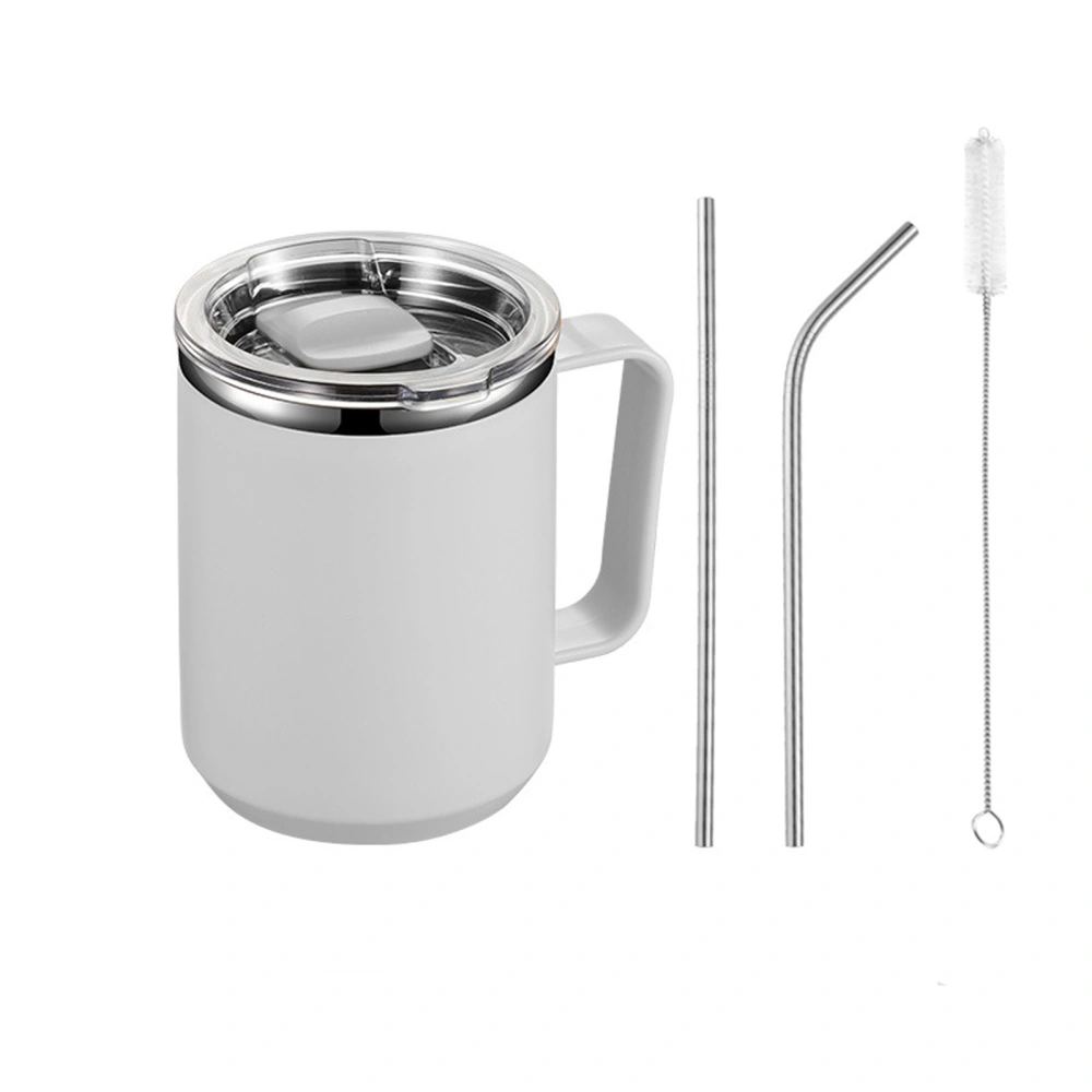 Stainless Steel Insulated Coffee Mugs with Handle, Straw & Lid, 450mL