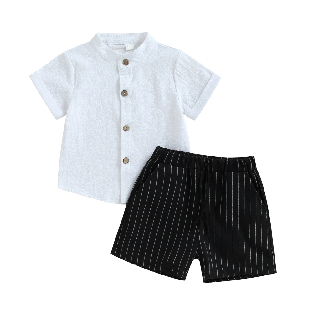 2Pcs Toddler Boys Beach Outfits Short Sleeve Shirt + Striped Shorts