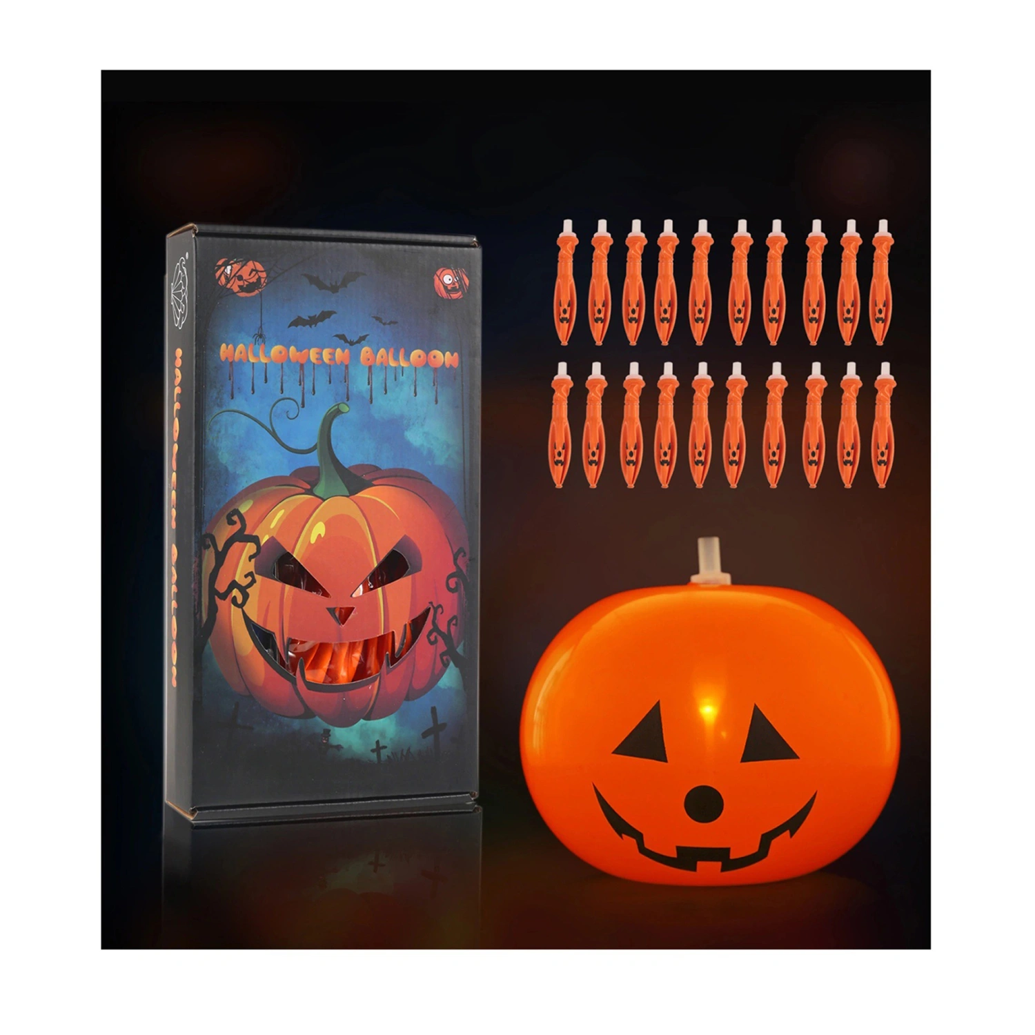 Light-up Halloween Balloons, LED Glow in the Dark Pumpkin Decor