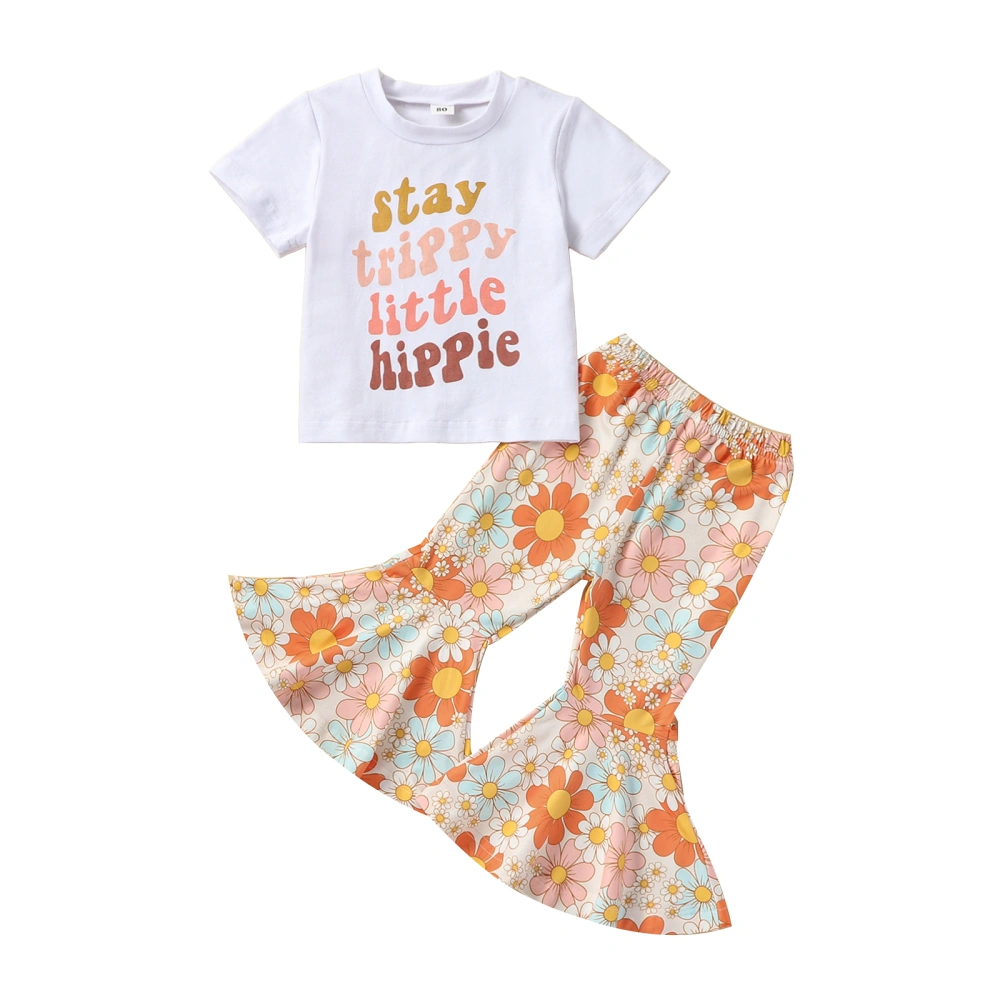 Girl Summer Clothes Letter Print Short Sleeve T-shirt Flower Pants