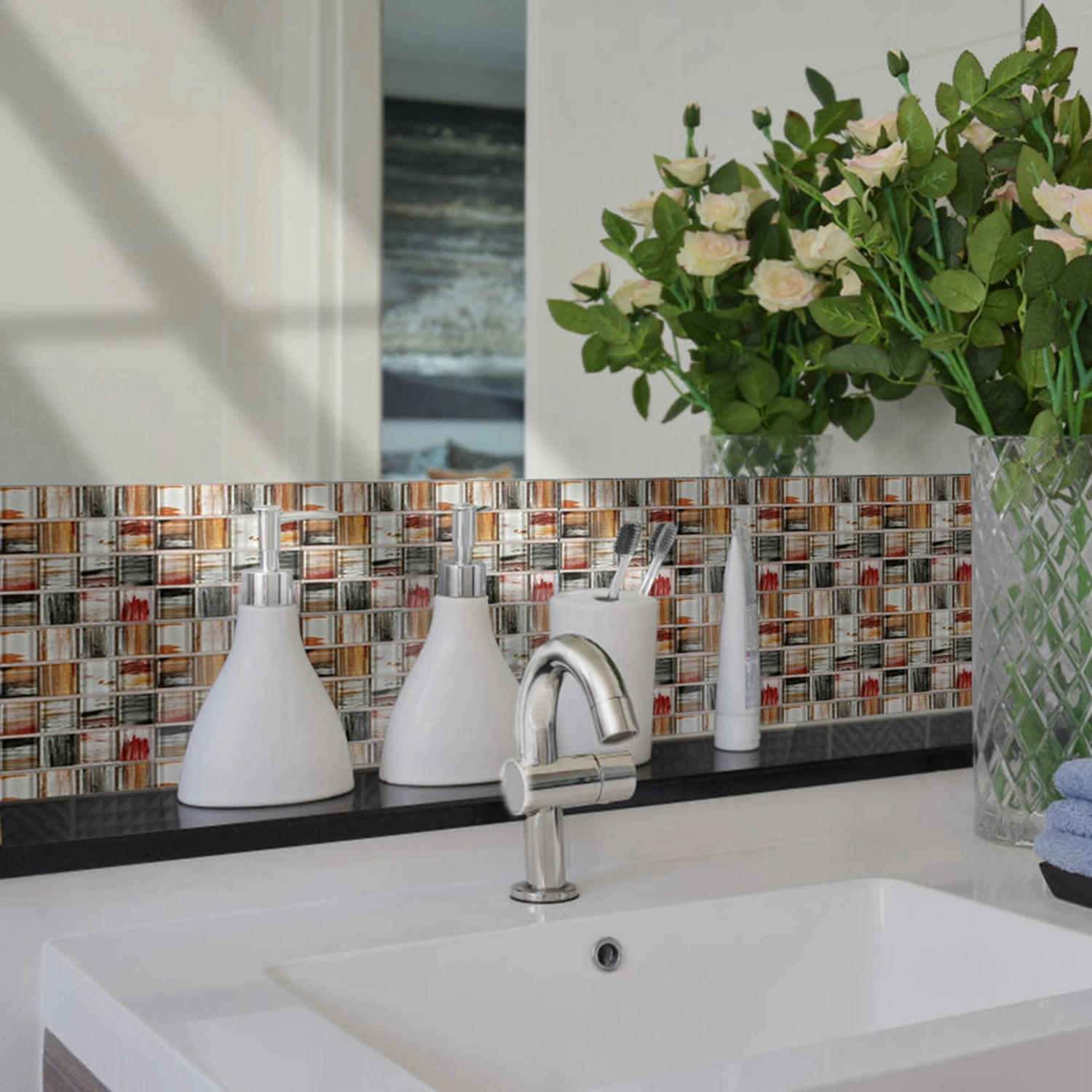 Mosaic Wall Sticker, Tile Waterproof Self-adhesive Decoration