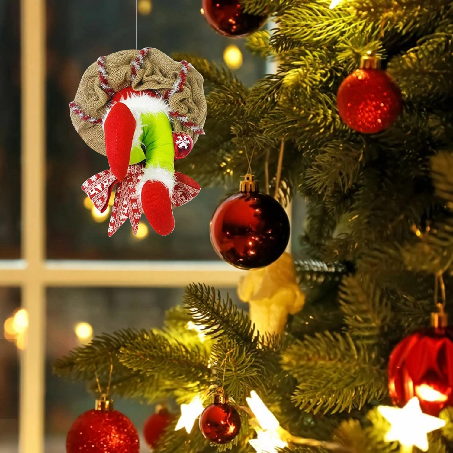 Christmas Thief Wreath, Naughty Monster Legs Burlap Wreath for Door