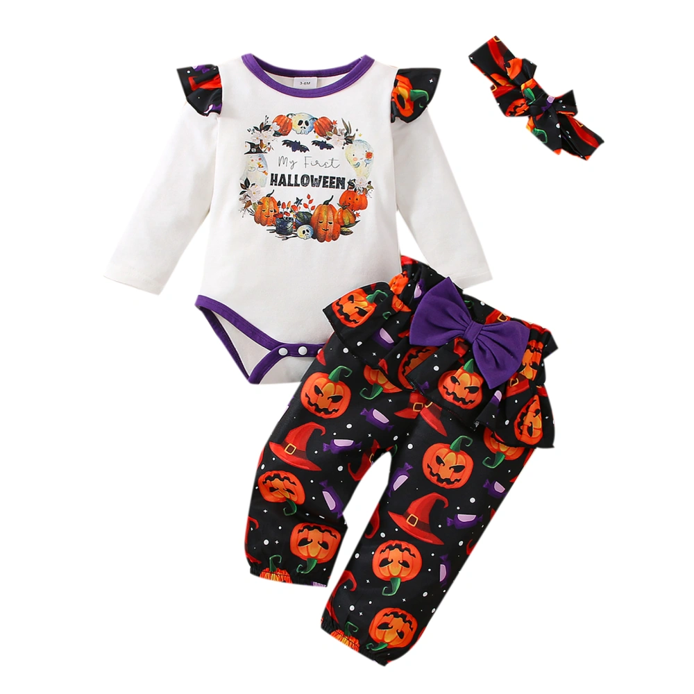 Infant Girl Halloween Romper + Pants + Hairband, Bow Clothing