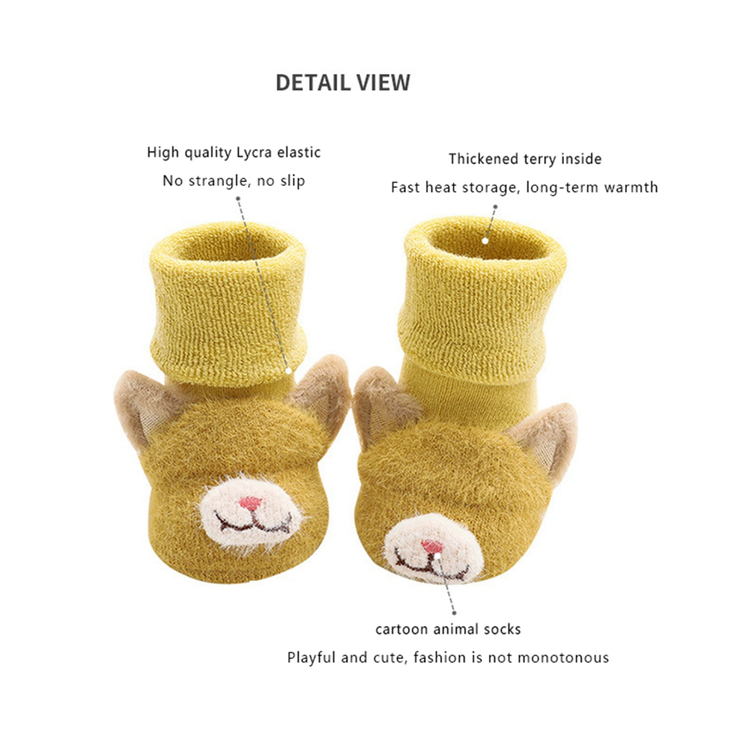 Baby Slipper Socks with Grips, Soft Crew Socks with 3D Animal Heads