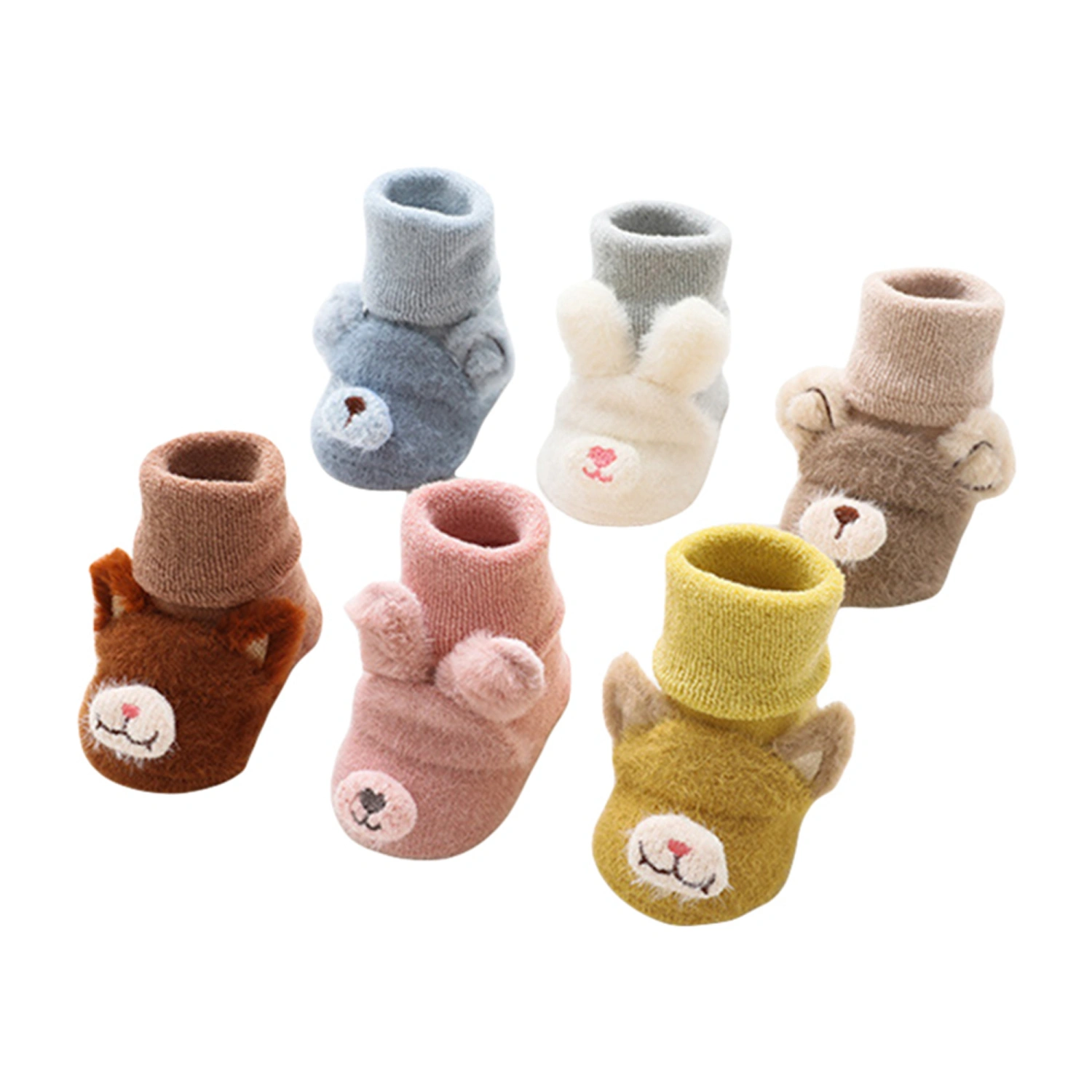 Baby Slipper Socks with Grips, Soft Crew Socks with 3D Animal Heads