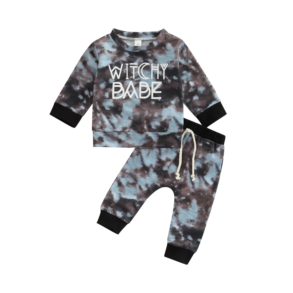 Baby Pants Suit Halloween Letter Tie Dye Long Sleeve Tops + Pants