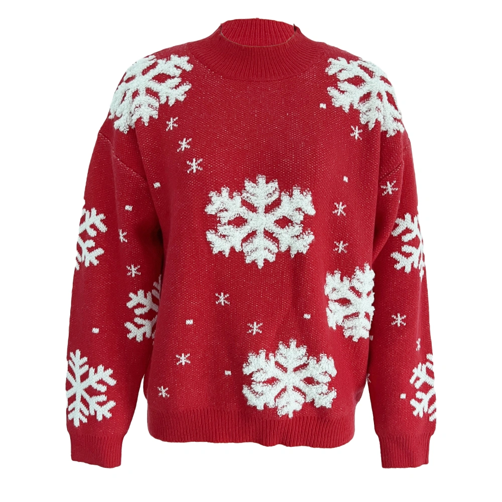 Women Fluffy Sweater Casual Christmas Snowflake Print Pullover Tops