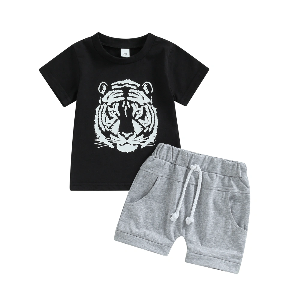 Baby Boys Shorts Set, Short Sleeve Tiger Print T-shirt with Shorts