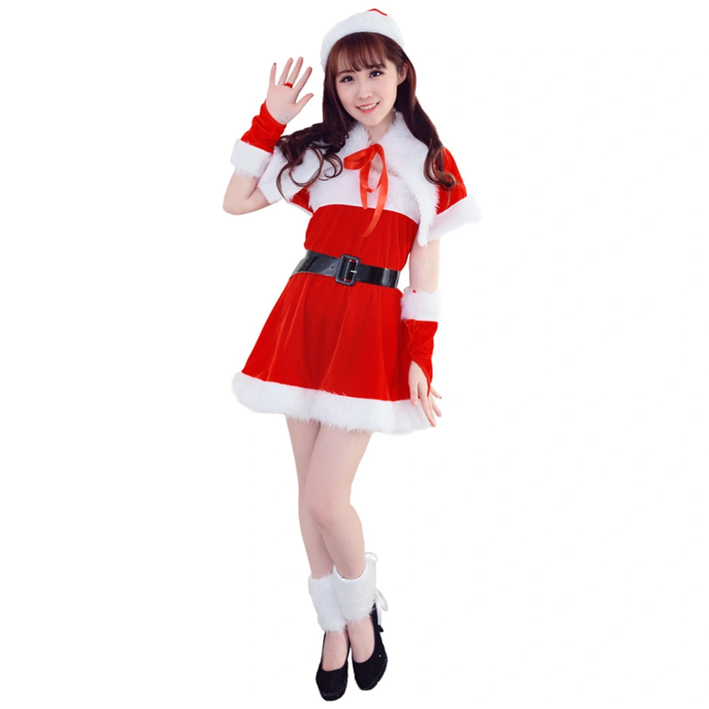 Women Christmas Dress + Cloak + Hat + Belt + Oversleeve + Leg Warmers