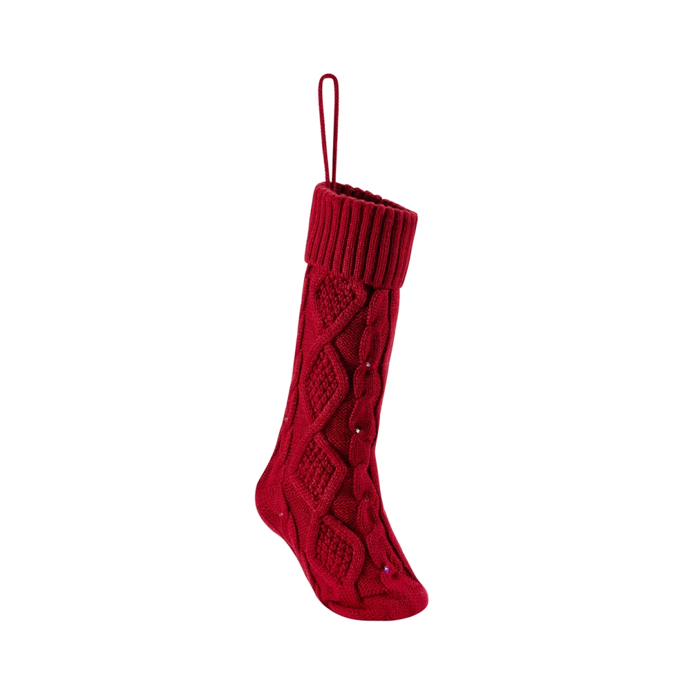 Christmas Stocking with Light, Party Solid Color Knitted Hanging Sock