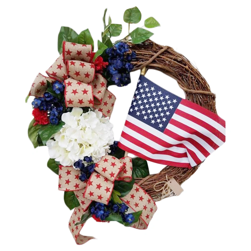 Hanging Ornament, Artificial Plant Wreath Decorative Pendant with Flag