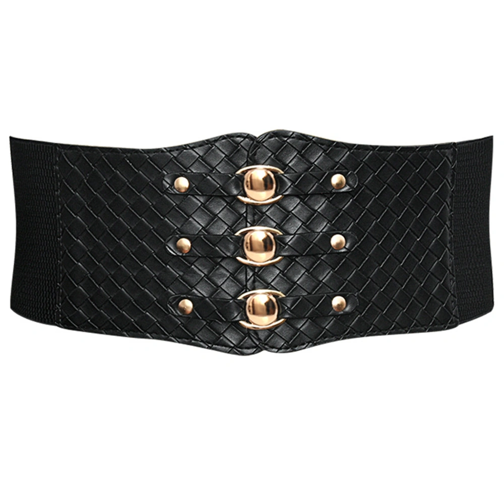 Women Wide Belt Trendy PU Leather Woven Decorative Elastic Waist Belt