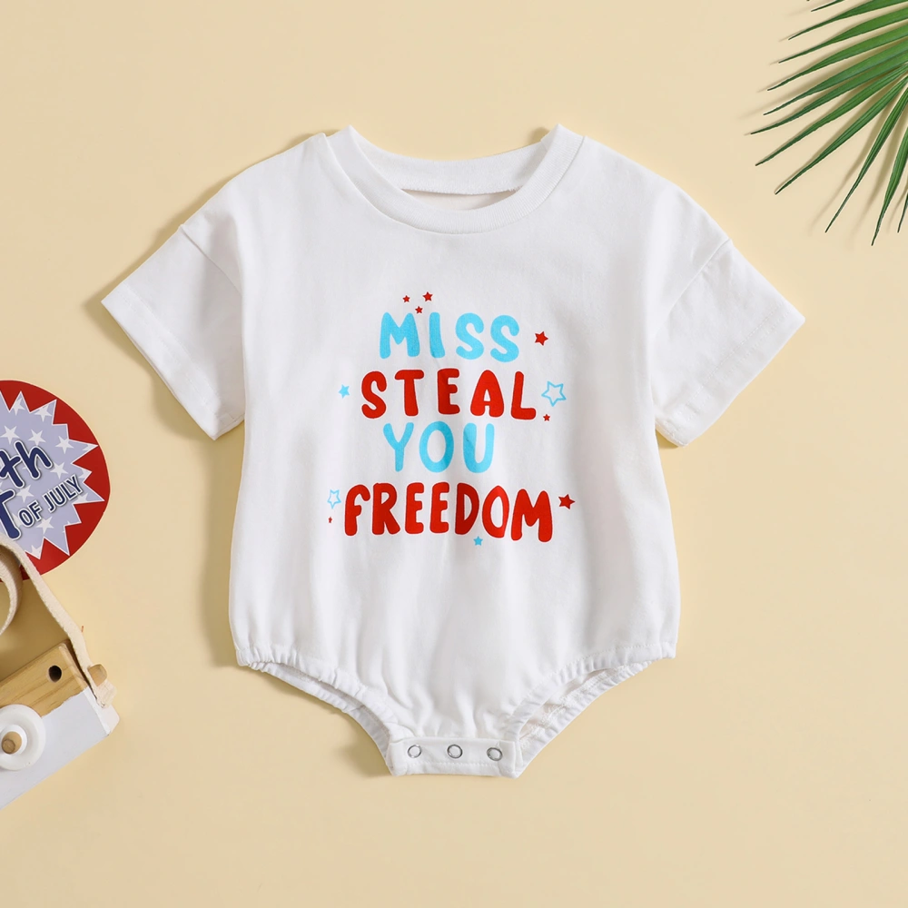 Baby 4th of July Romper, Short Sleeve Star Letter Print Bodysuit