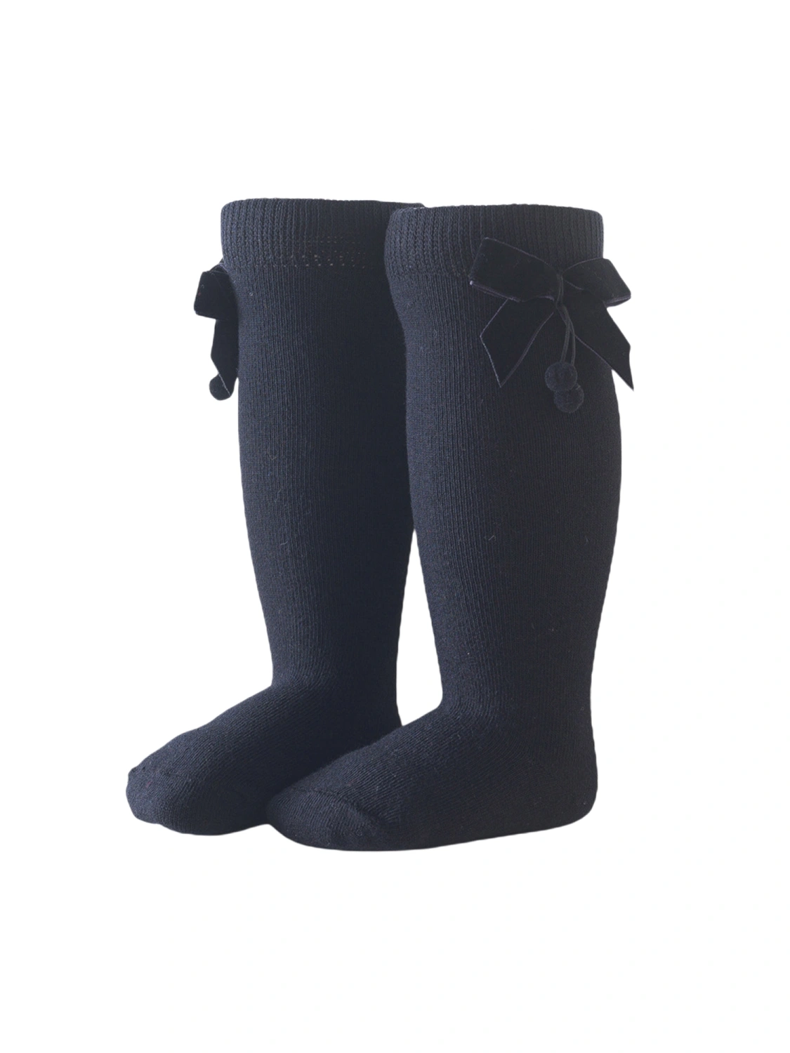Toddlers Knee-high Stockings, Autumn Velvet Bow Mid-calf Length Socks