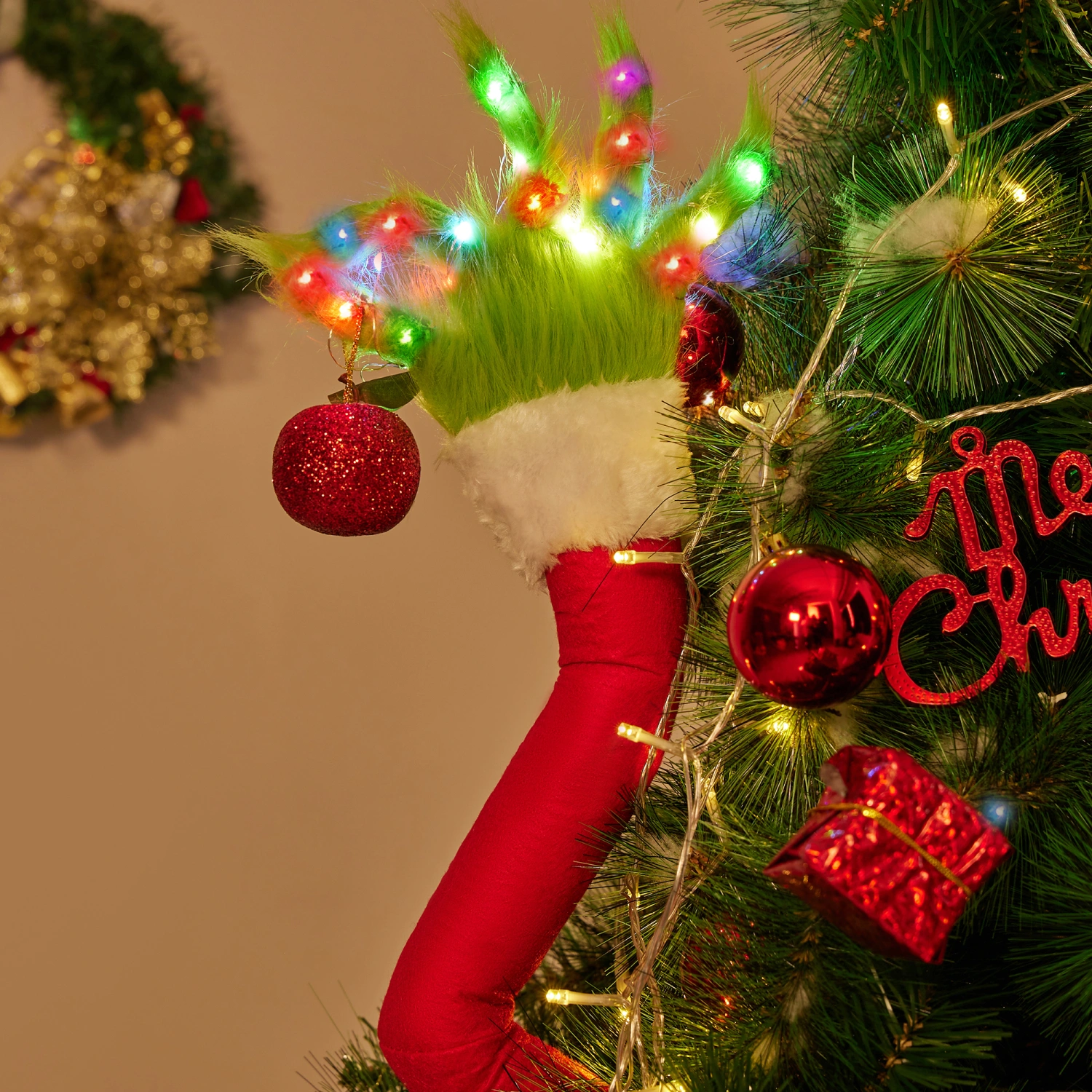 Christmas Tree Plush Doll Cartoon Character’s Arm Holding Apple
