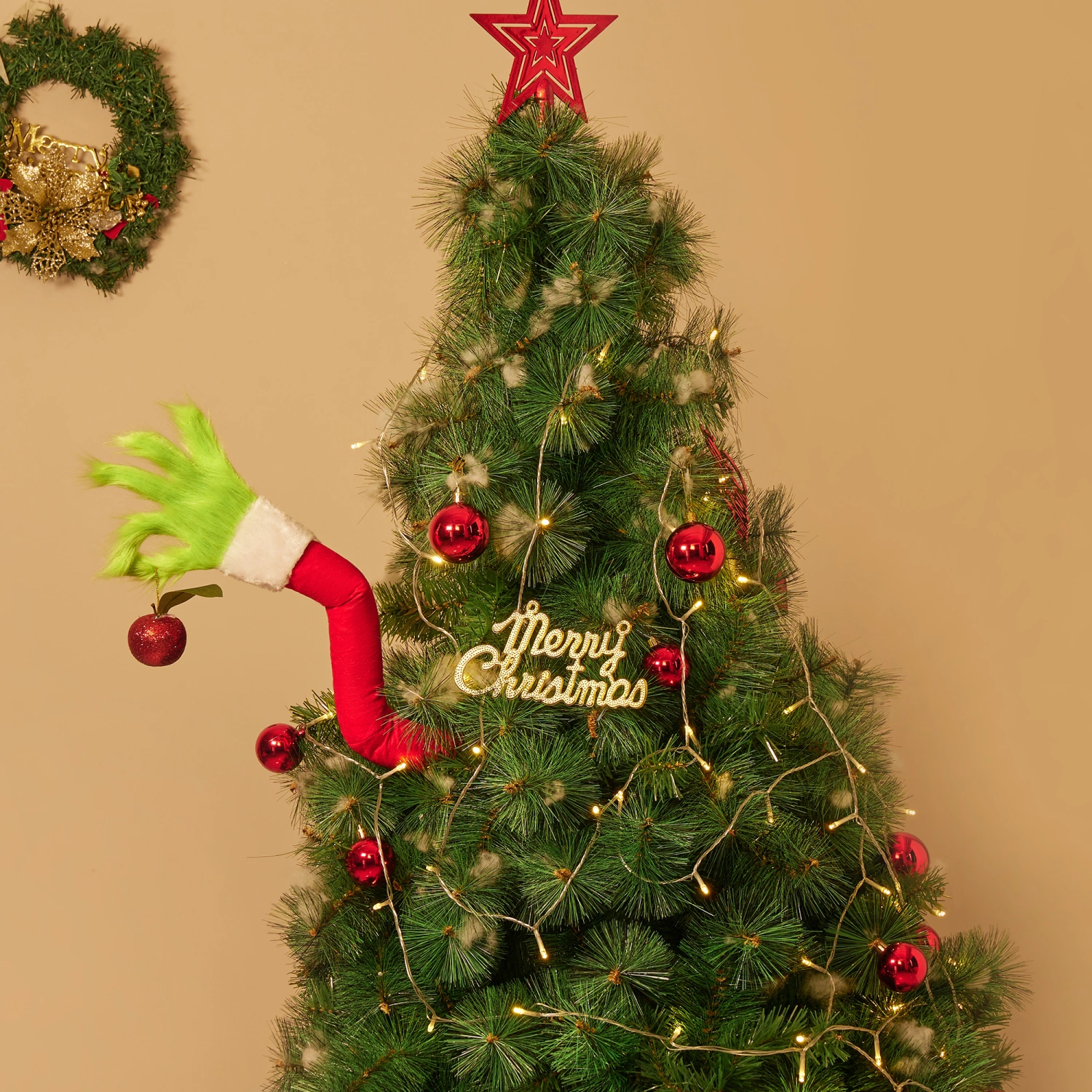 Christmas Tree Plush Doll Cartoon Character’s Arm Holding Apple