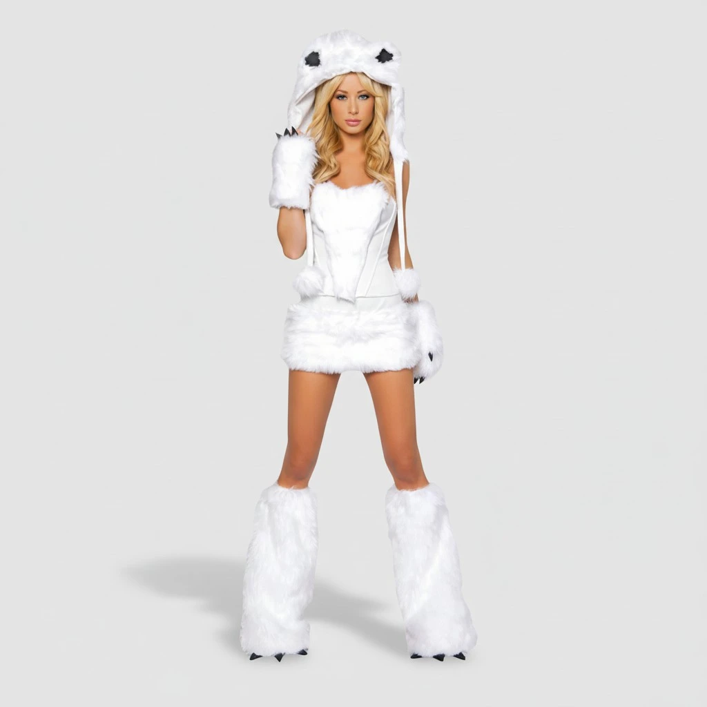 Halloween Women Panda Costumes Off-shoulder Tops and Skirt Hat Gloves