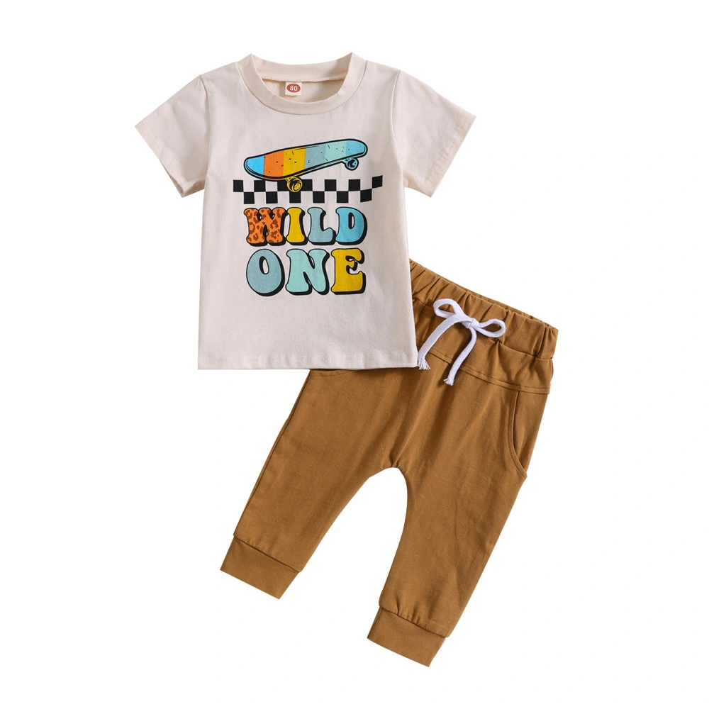 Boys Short Sleeve Letter Print Tops + Solid Color Drawstring Pants