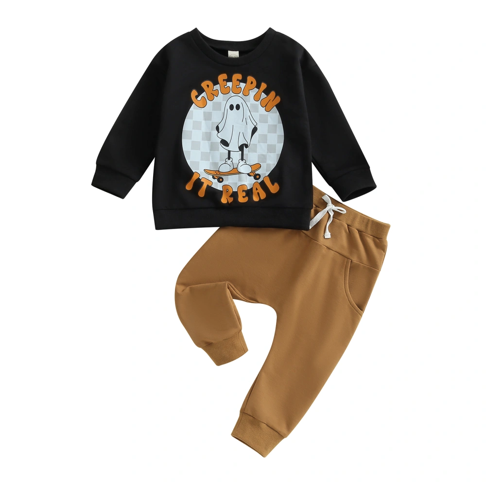 Baby Boys Halloween Outfits Ghost Print Sweatshirt and Elastic Pants