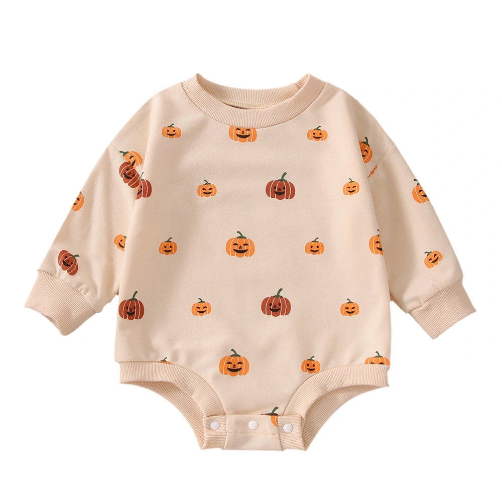 Baby Halloween Romper, Long Sleeve Smiling Pumpkin Crew Snap Romper