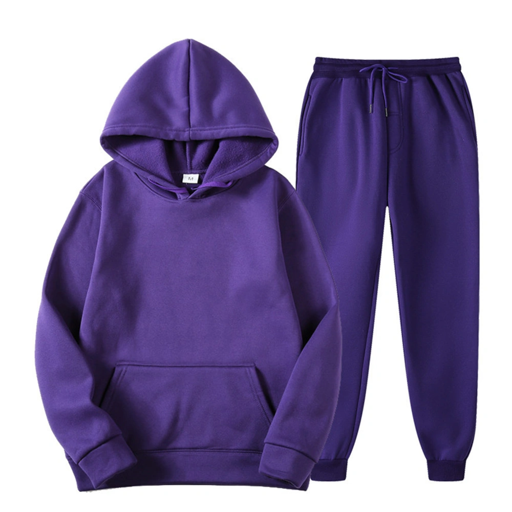 Men Spring Sportswear, Solid Color Hooded Coat + Drawstring Slacks