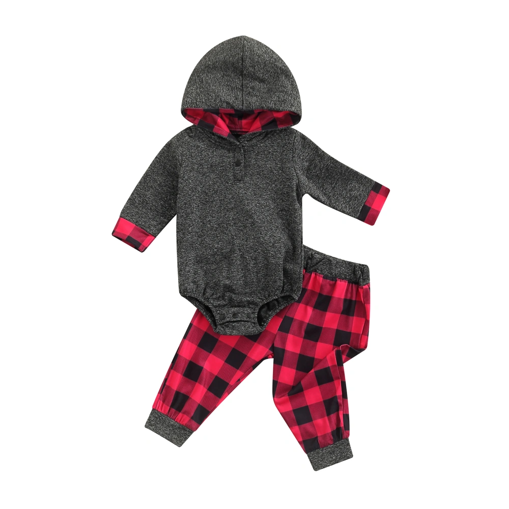 Kid Long-Sleeve Hooded Tops Casual Loose Spring Plaid Pants Suit