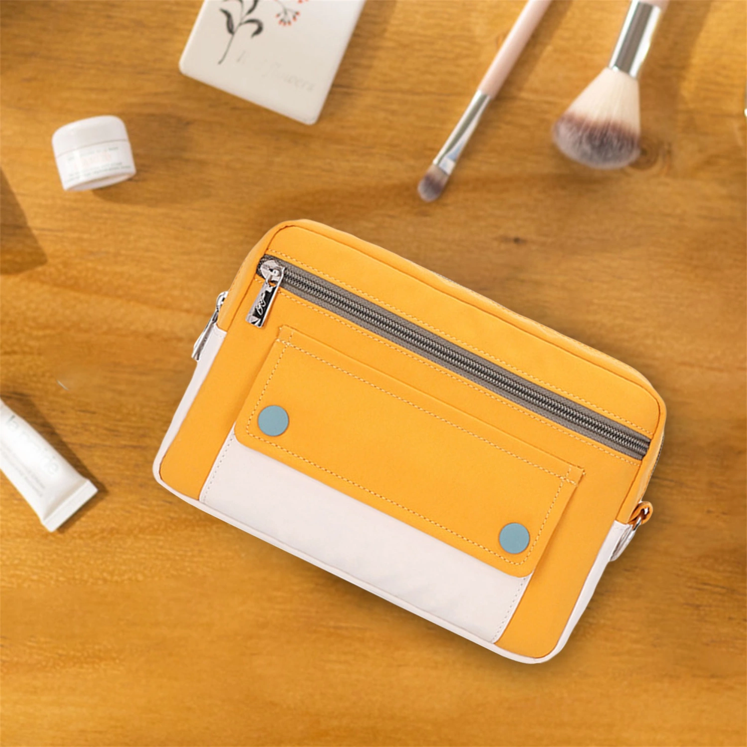 Stationery Bag Contrast Color Three Pockets Zipper Stationery Bag 