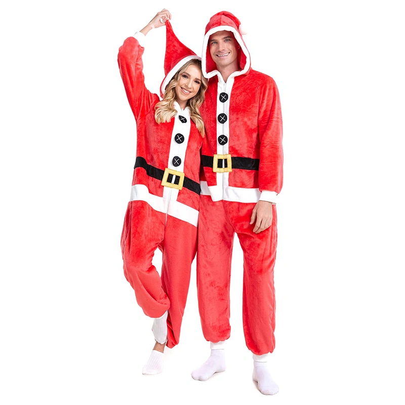 Women's Christmas Uniform, Santa Long Sleeve Hooded Zipper Jumpsuit