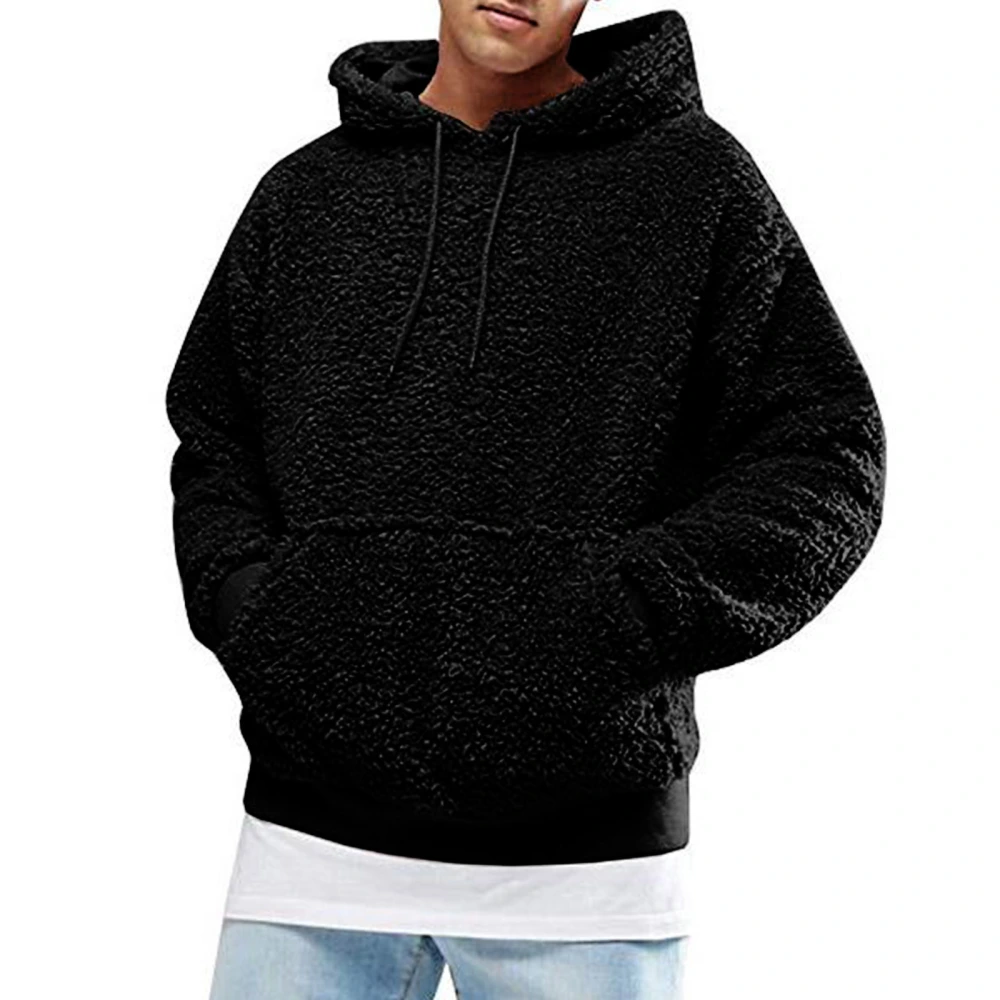 Men Winter Hoodie, Polar Fleece Solid Color Hooded Sweatshirt