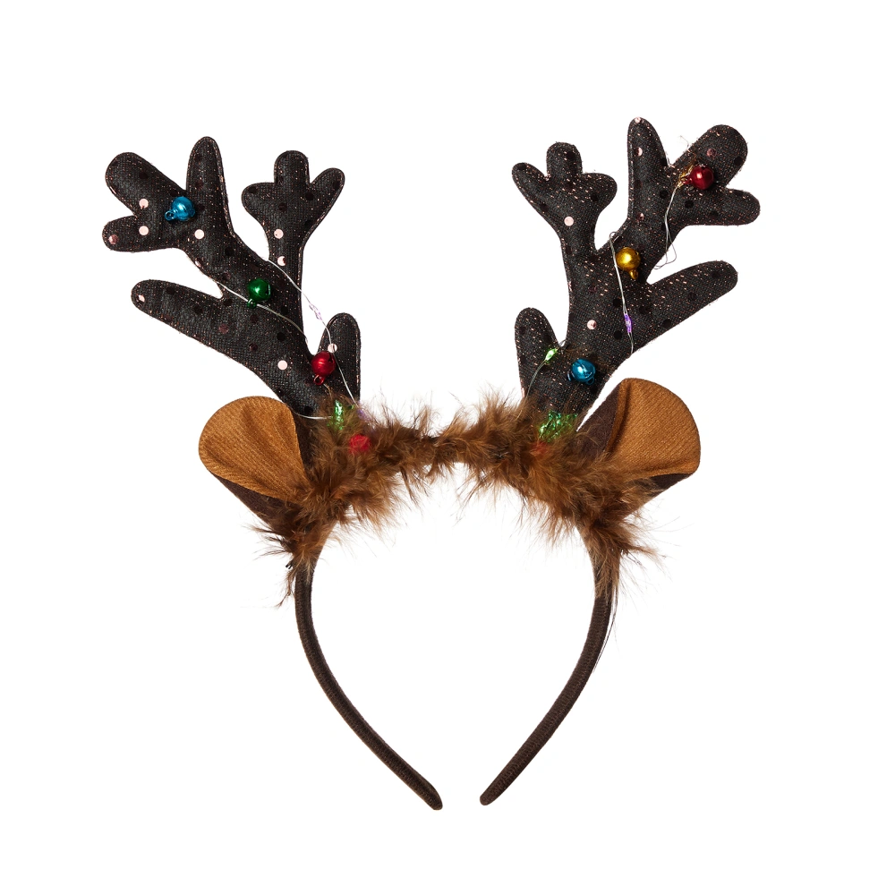 Reindeer Hair Hoop Headbands Feather Antlers Headdress with LED Light 