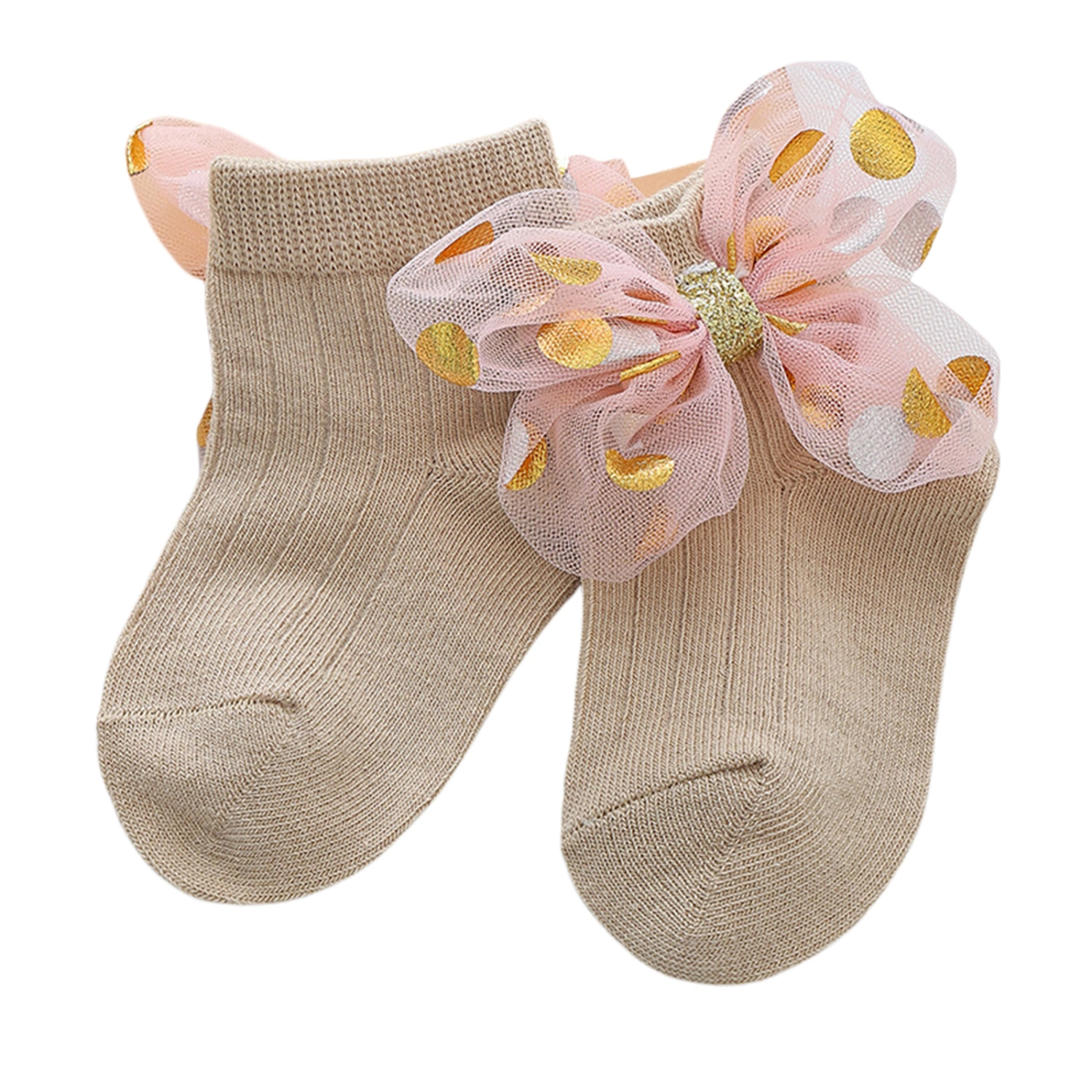 Baby Girls Socks Cute Dots Bowknot Non-slip Soft Lightweight Socks