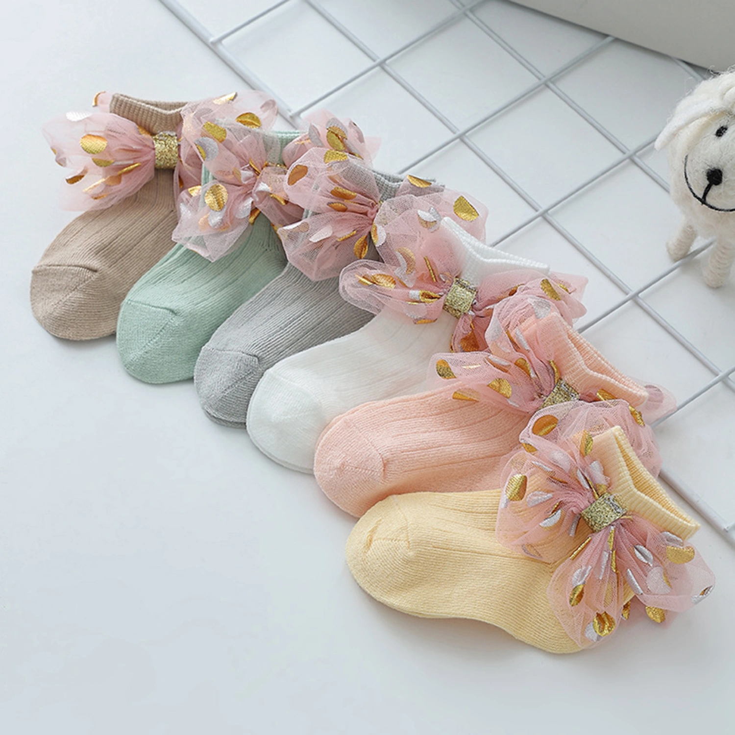 Baby Girls Socks Cute Dots Bowknot Non-slip Soft Lightweight Socks