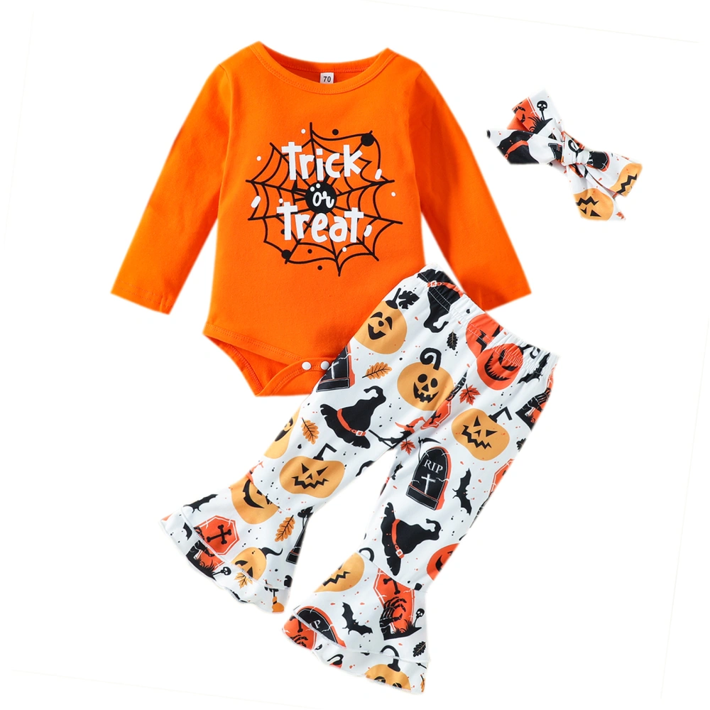 Girls Halloween Printing Romper, Bell Bottom Trousers and Headdress