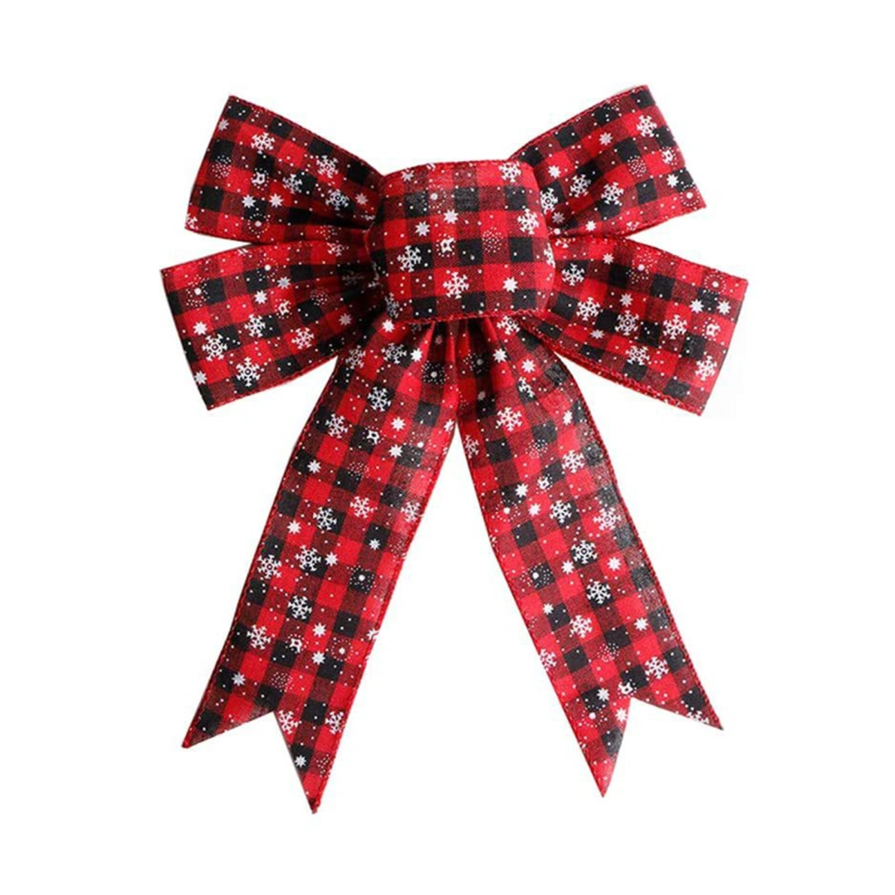 Christmas Bow Decoration with Plaid Pattern, Snowflake Ornament