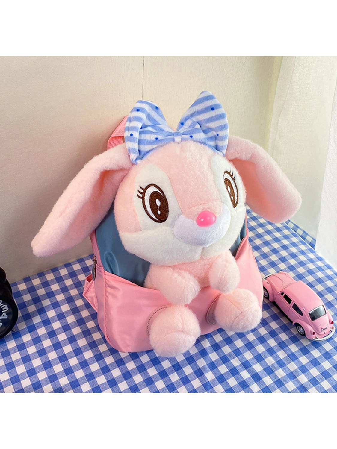 Girls Backpack with Detachable Doll, Cartoon Rabbit Plush Toy Bag