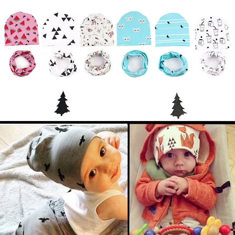 Unisex Baby Hat + Scarf Cartoon Stretch Soft Beanie Neck Warmer