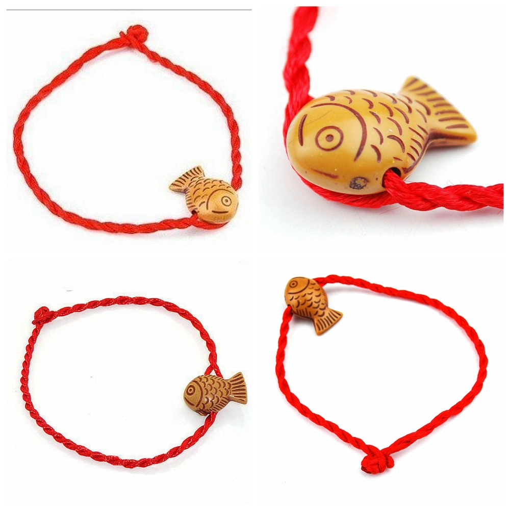 Red Rope Bracelet, Imitation Wood Resin Fish Hand Rope Unisex Gift