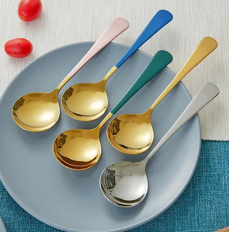 Household Stainless Steel Soup Spoon Round Head Large Gold Spoons