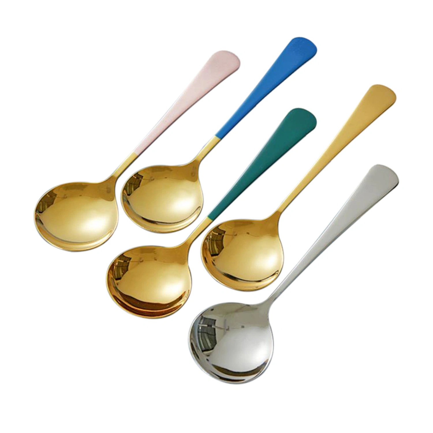 Household Stainless Steel Soup Spoon Round Head Large Gold Spoons